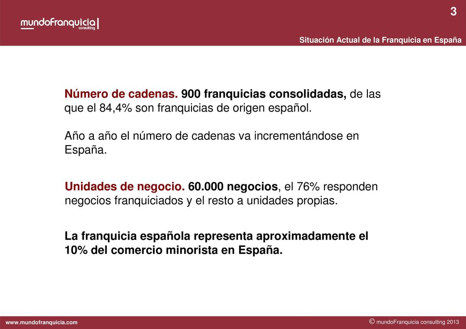 Año a año el número de cadenas va incrementándose en España. Unidades de negocio. 60.
