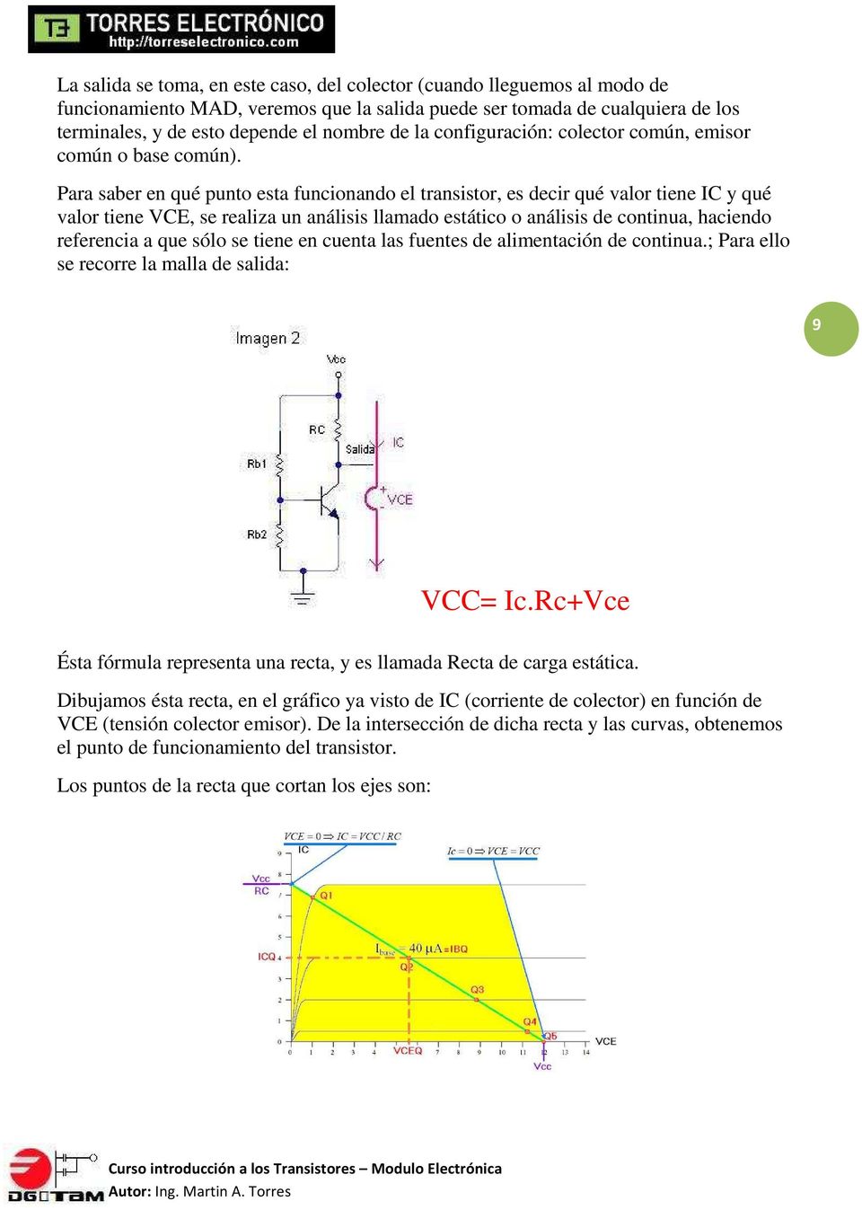 Para saber en qué punto esta funcionando el transistor, es decir qué valor tiene IC y qué valor tiene VCE, se realiza un análisis llamado estático o análisis de continua, haciendo referencia a que