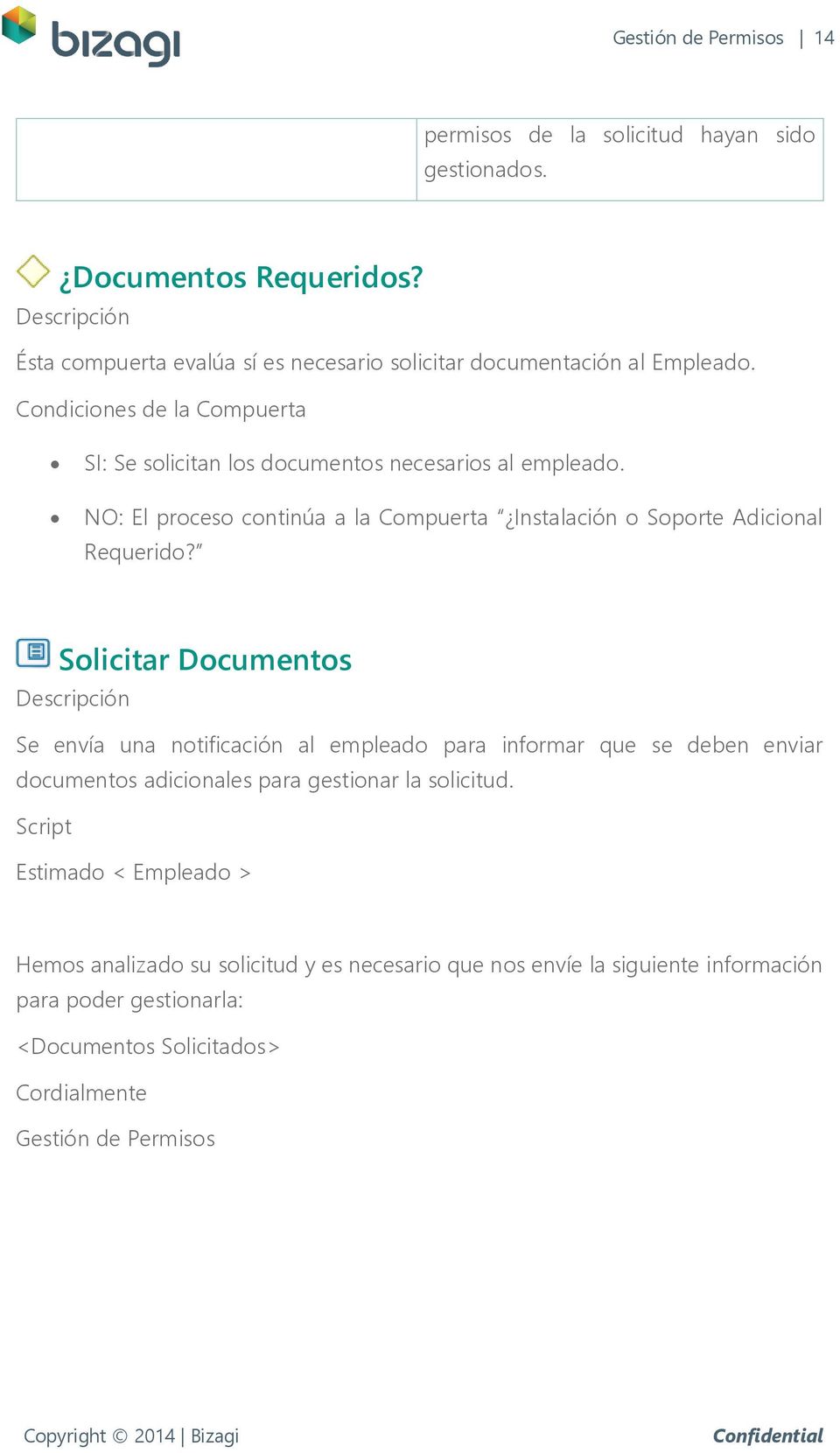 Solicitar Documentos Se envía una notificación al empleado para informar que se deben enviar documentos adicionales para gestionar la solicitud.