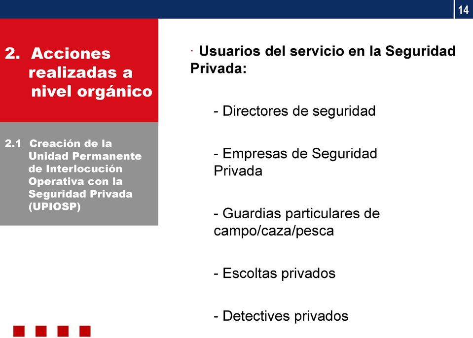 Privada (UPIOSP) Usuarios del servicio en la Seguridad Privada: - Directores de