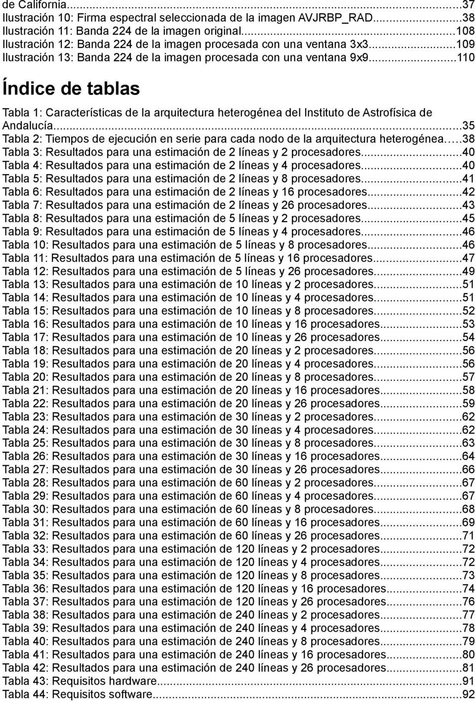 ..110 Índice de tablas Tabla 1: Características de la arquitectura heterogénea del Instituto de Astrofísica de Andalucía.