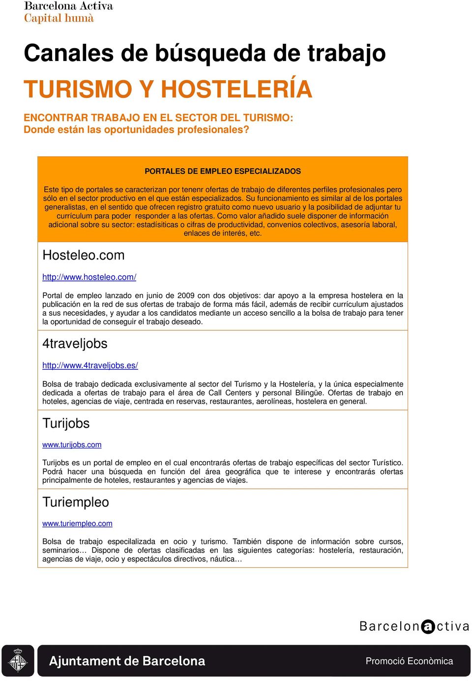 Canales búsqueda de trabajo TURISMO Y HOSTELERÍA PDF libre