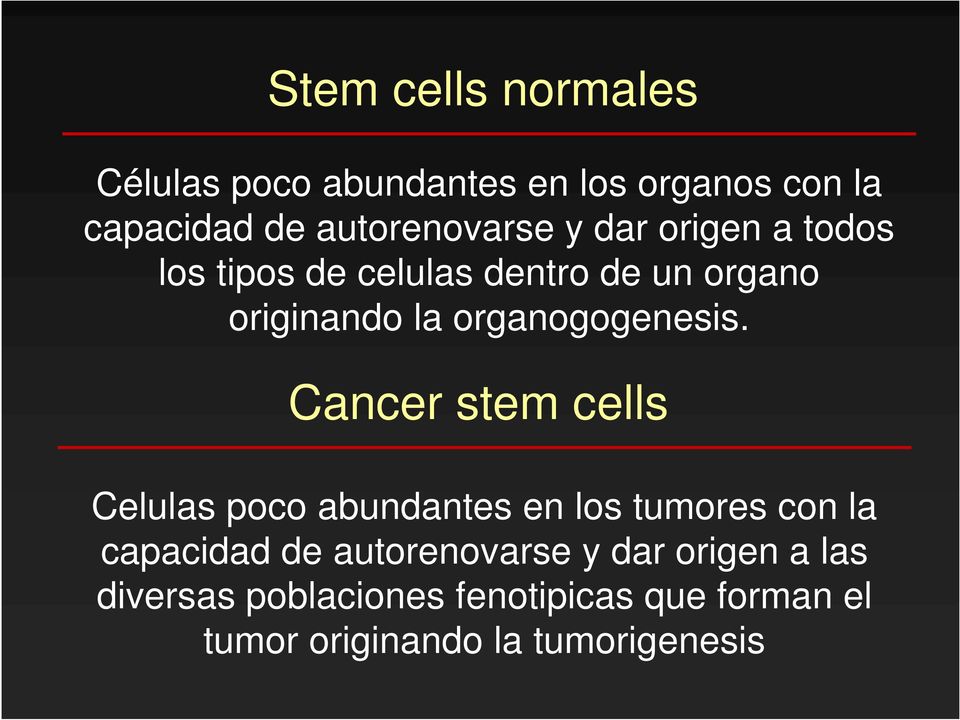 Cancer stem cells Celulas poco abundantes en los tumores con la capacidad de autorenovarse y