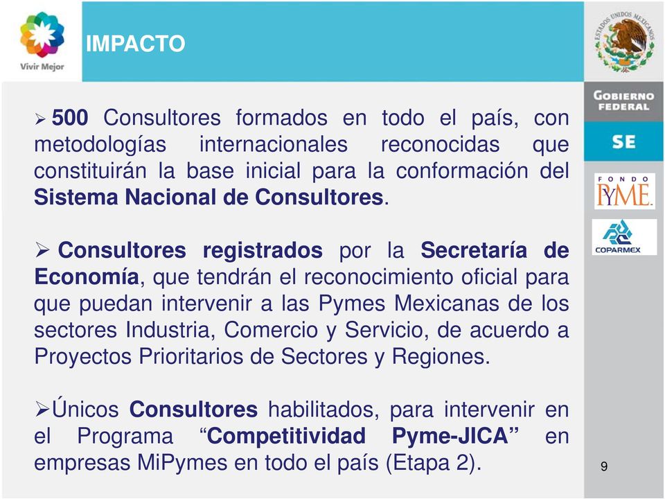 Consultores registrados por la Secretaría de Economía,, que tendrán el reconocimiento oficial para que puedan intervenir a las Pymes Mexicanas