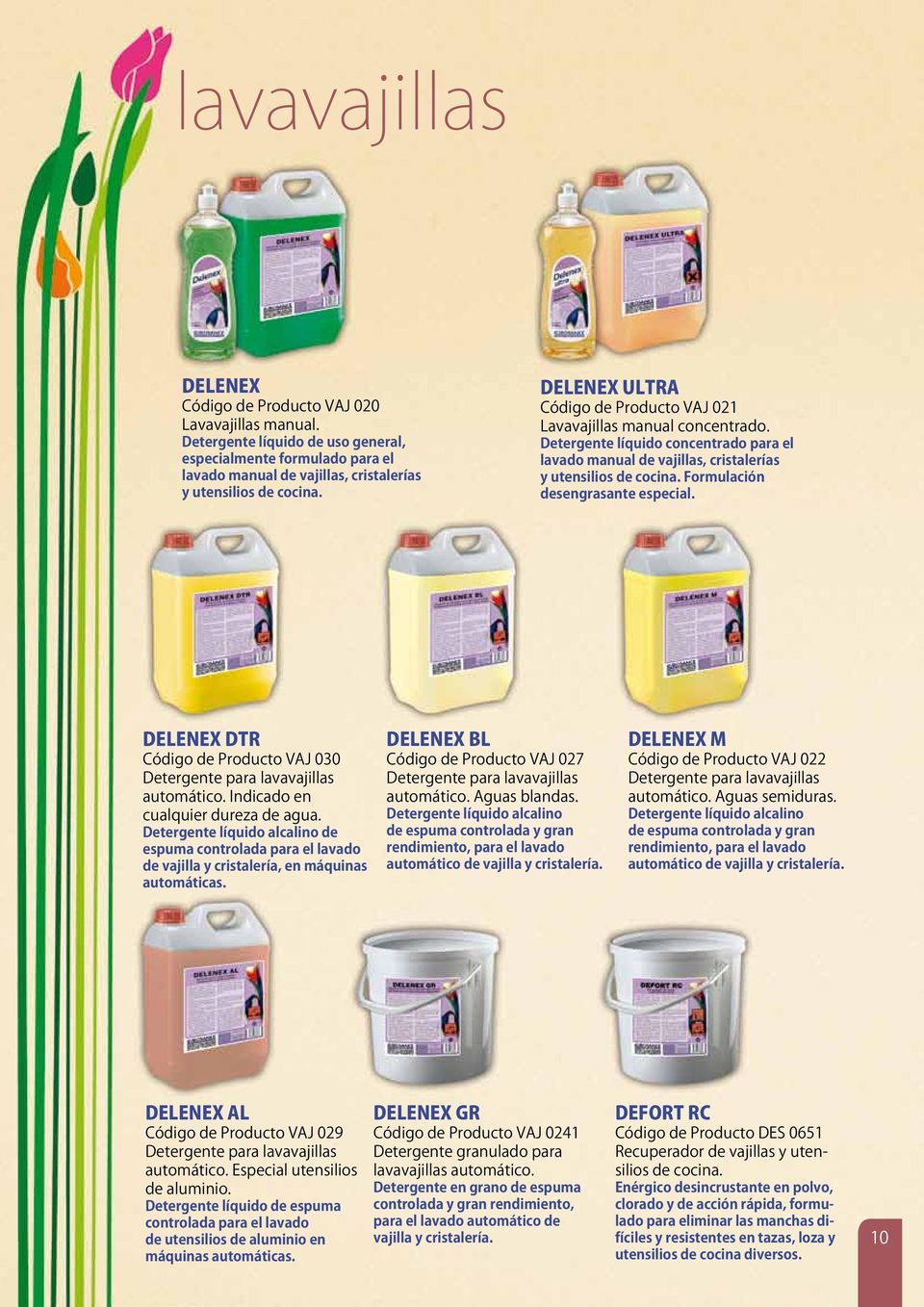 Formulación desengrasante especial. DELENEX DTR Código de Producto VAJ 030 Detergente para lavavajillas automático. Indicado en cualquier dureza de agua.