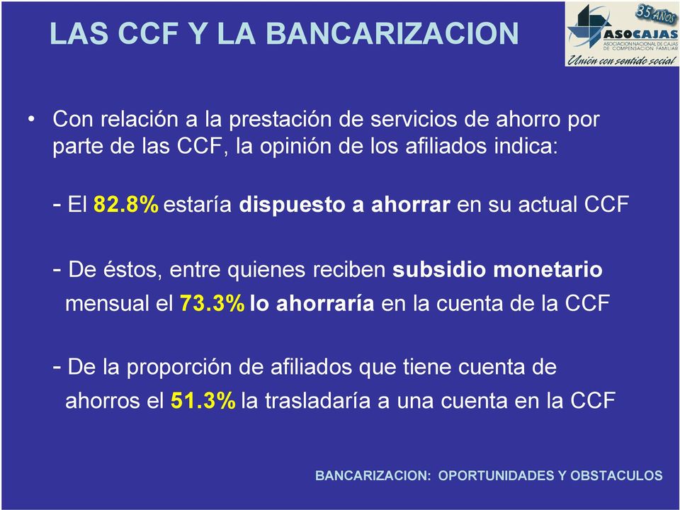 8% estaría dispuesto a ahorrar en su actual CCF - De éstos, entre quienes reciben subsidio monetario
