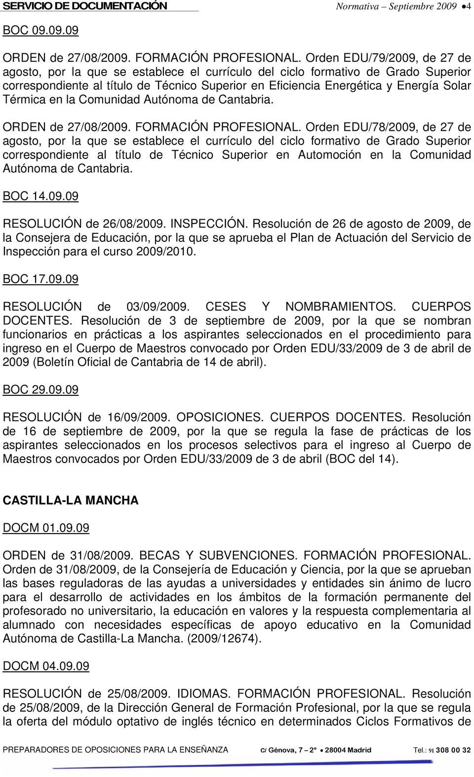 Térmica en la Comunidad Autónoma de Cantabria. ORDEN de 27/08/2009. FORMACIÓN PROFESIONAL.