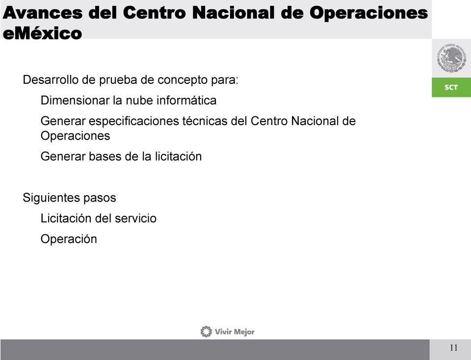 especificaciones técnicas del Centro Nacional de Operaciones Generar