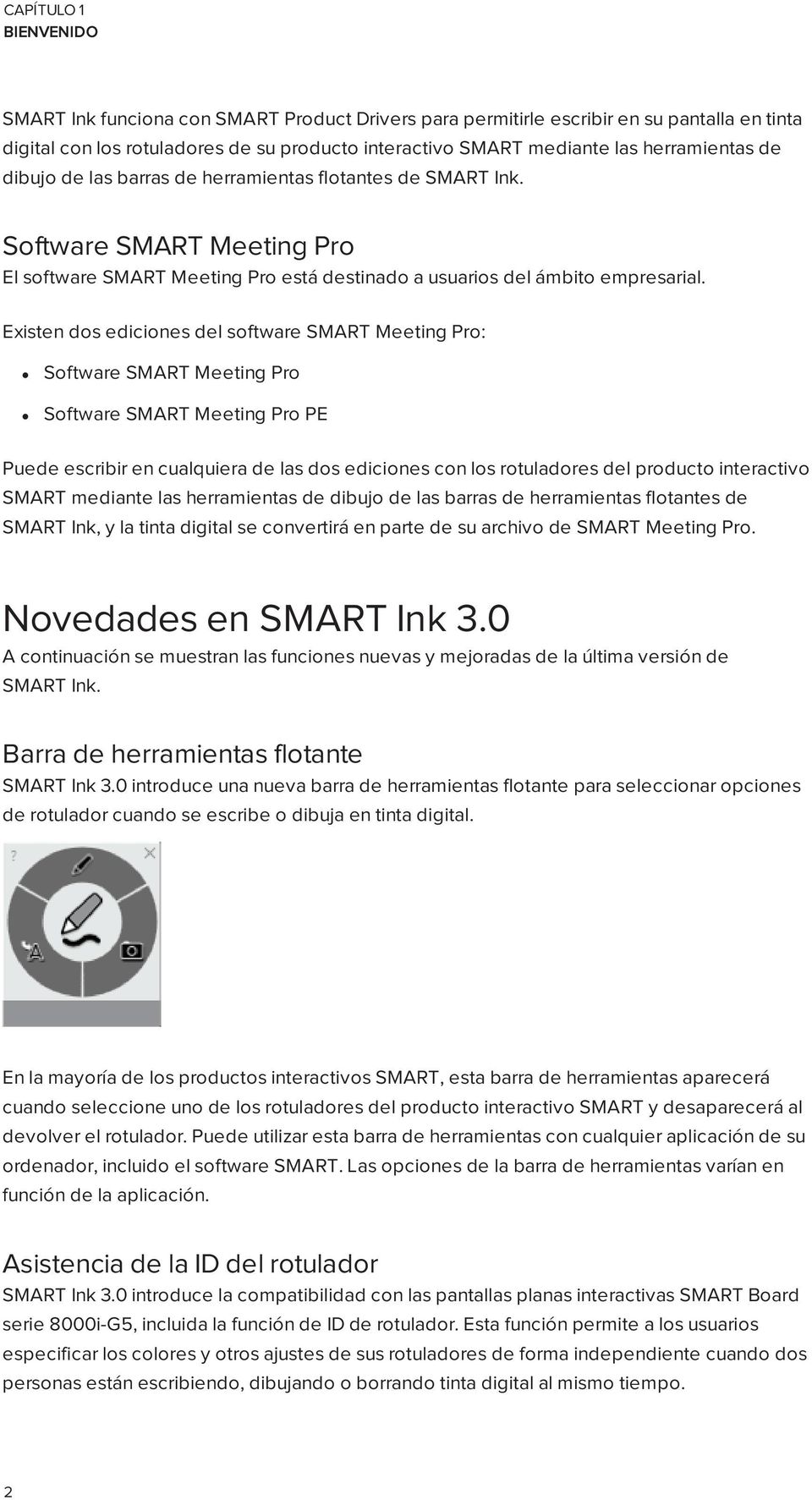 Existen dos ediciones del software SMART Meeting Pro: Software SMART Meeting Pro Software SMART Meeting Pro PE Puede escribir en cualquiera de las dos ediciones con los rotuladores del producto