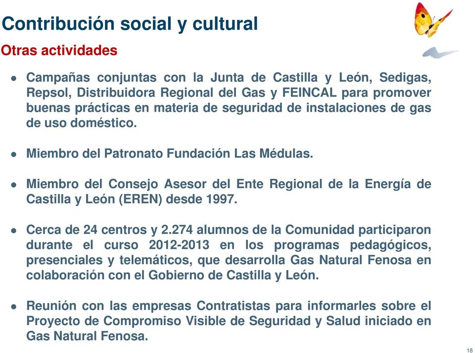 Miembro del Consejo Asesor del Ente Regional de la Energía de Castilla y León (EREN) desde 1997. Cerca de 24 centros y 2.
