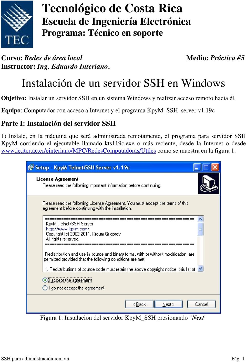 Equipo: Computador con acceso a Internet y el programa KpyM_SSH_server v1.