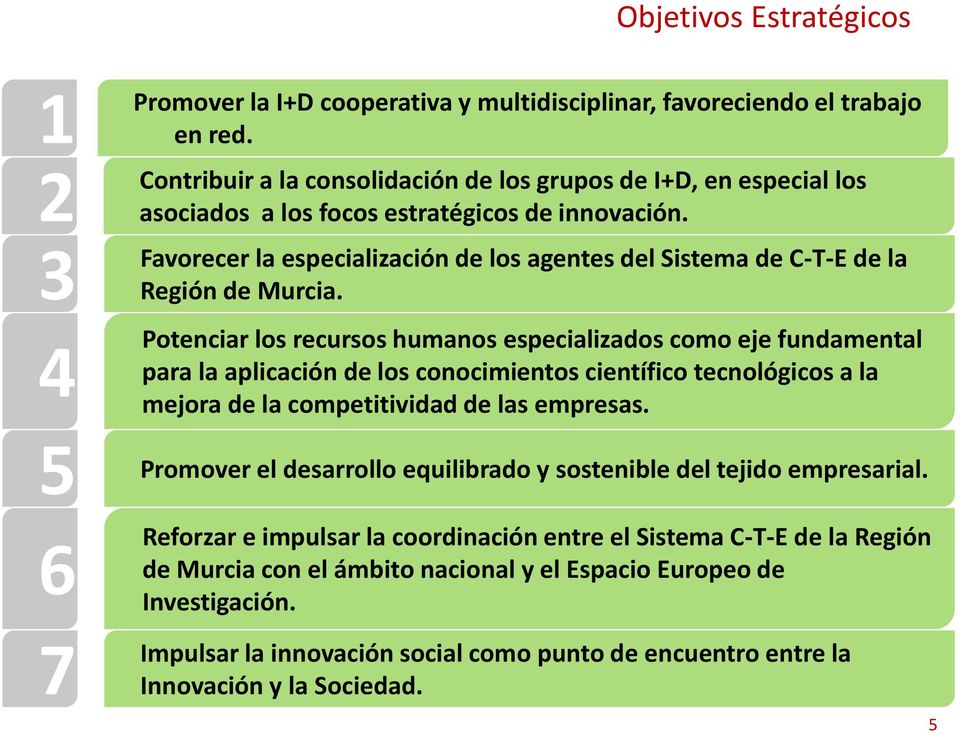 Favorecer la especialización de los agentes del Sistema de C-T-E de la Región de Murcia.