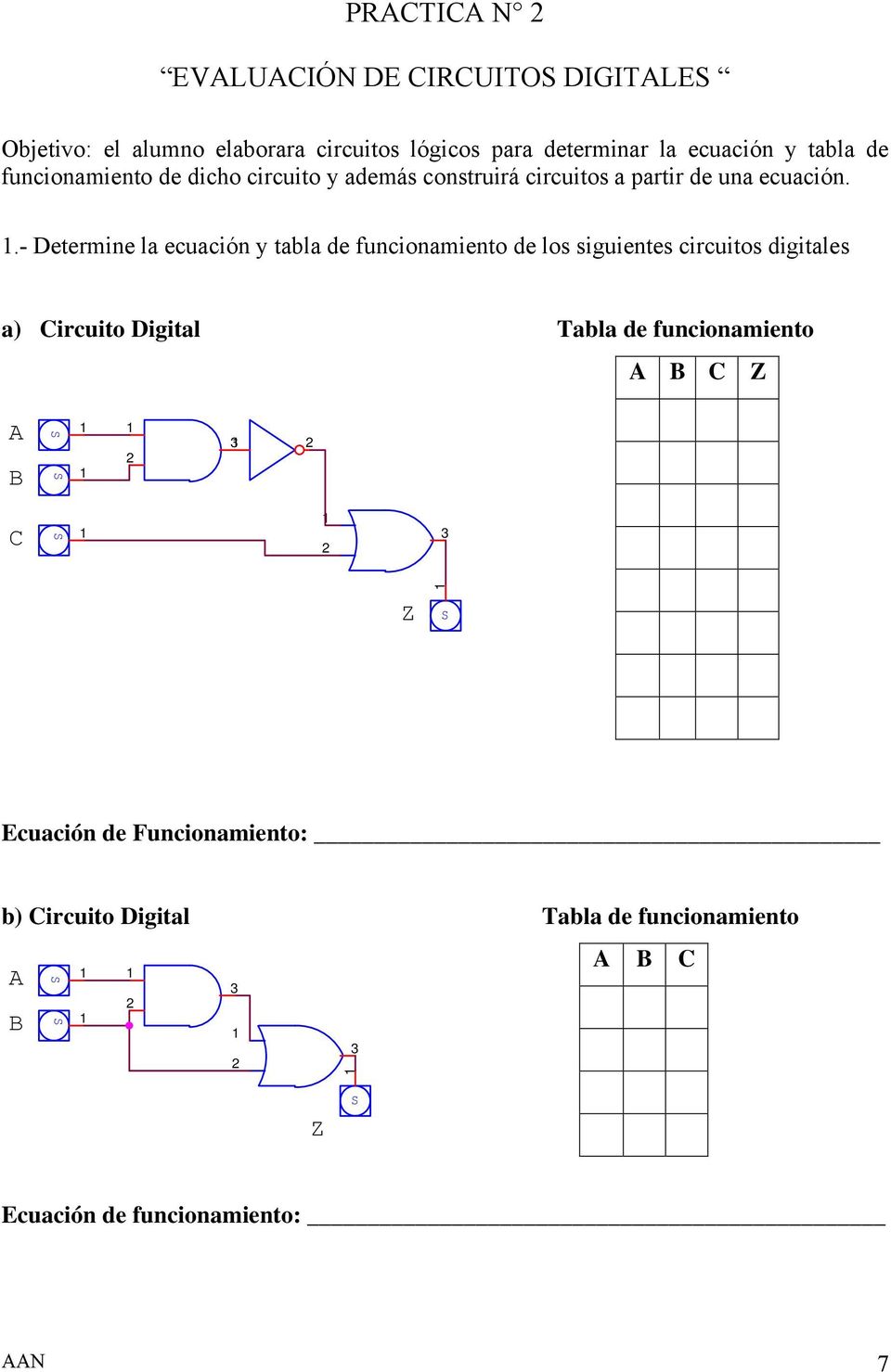 .- Determine la ecuación y tabla de funcionamiento de los siguientes circuitos digitales a) Circuito Digital Tabla de