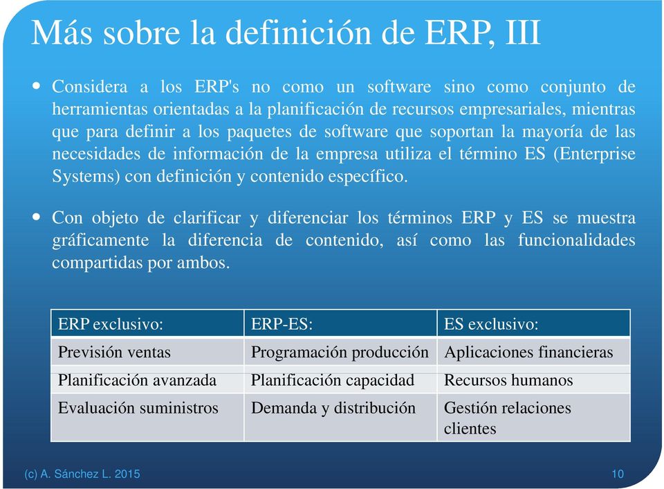 Con objeto de clarificar y diferenciar los términos ERP y ES se muestra gráficamente la diferencia de contenido, así como las funcionalidades compartidas por ambos.