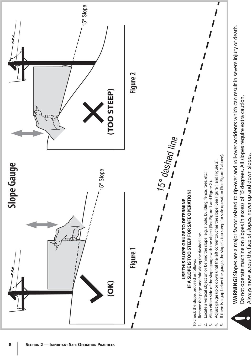 Align either side of the slope gauge with the object (See Figure 1 and Figure 2 ). 4. Adjust gauge up or down until the left corner touches the slope (See Figure 1 and Figure 2). 5.