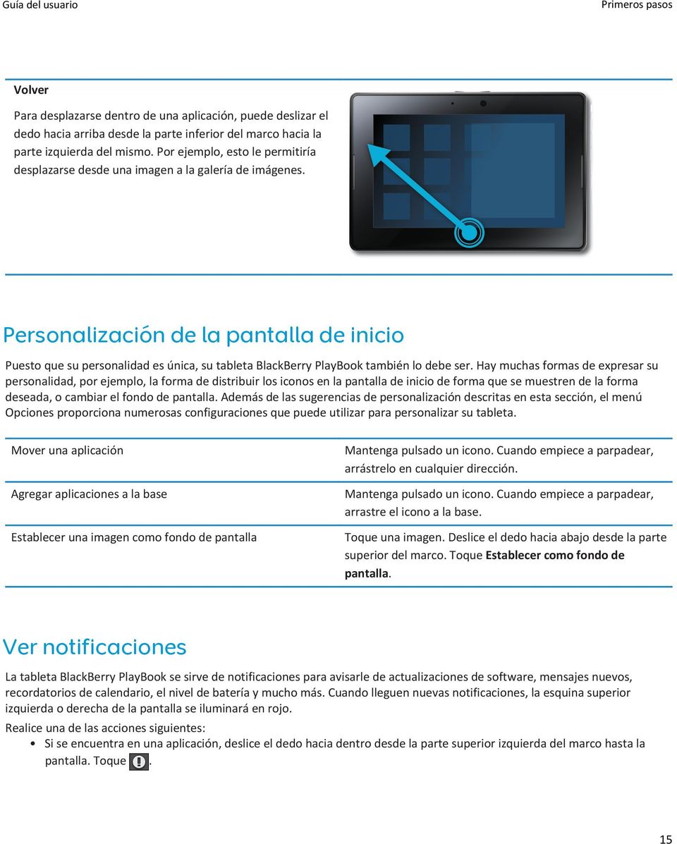 Personalización de la pantalla de inicio Puesto que su personalidad es única, su tableta BlackBerry PlayBook también lo debe ser.