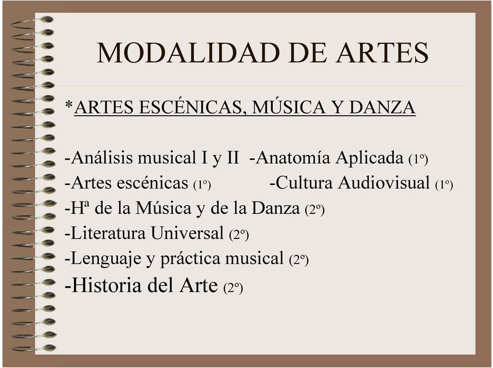-Cultura Audiovisual (1º) -Hª de la Música y de la Danza (2º)