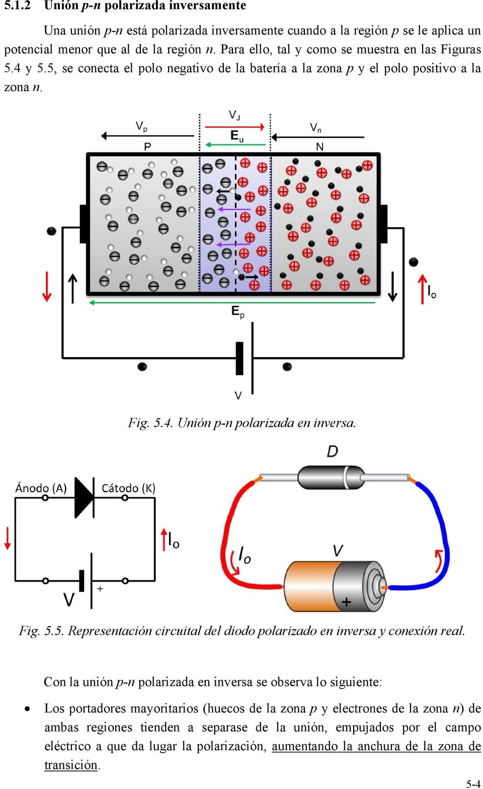 Fig. 5.5. epresentación circuital del diodo polarizado en inversa y conexión real.