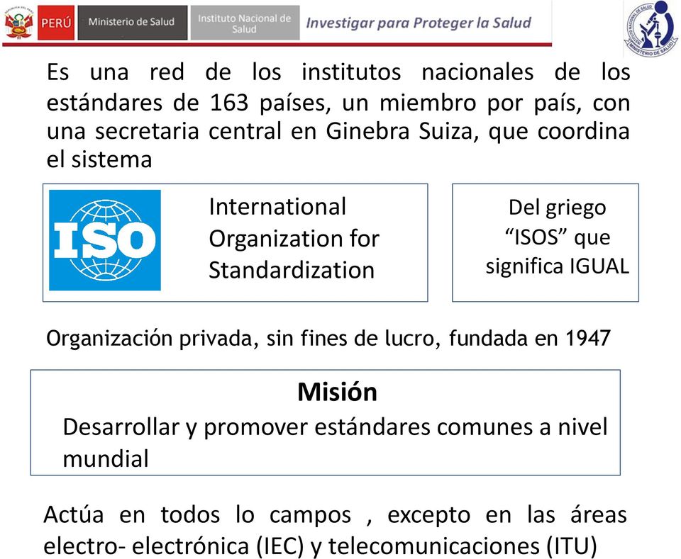 significa IGUAL Organización privada, sin fines de lucro, fundada en 1947 Misión Desarrollar y promover estándares