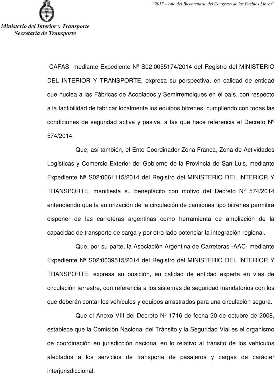 Decreto Nº 574/2014.