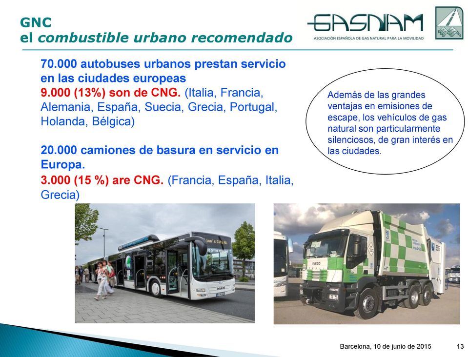 000 camiones de basura en servicio en Europa. 3.000 (15 %) are CNG.
