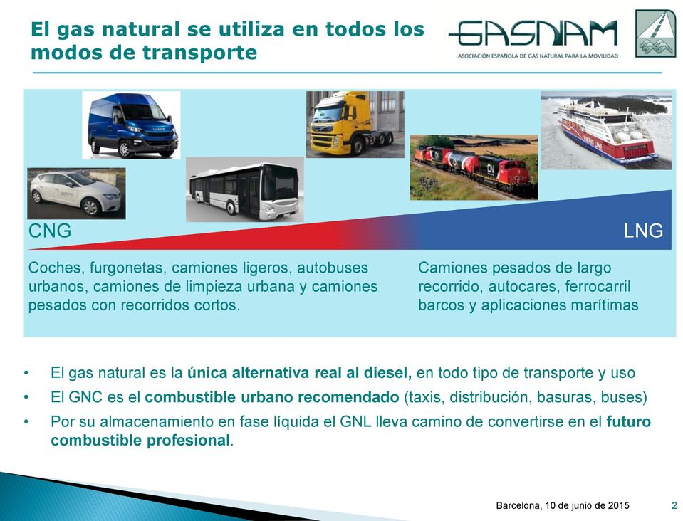 Camiones pesados de largo recorrido, autocares, ferrocarril barcos y aplicaciones marítimas LNG El gas natural es la única alternativa real