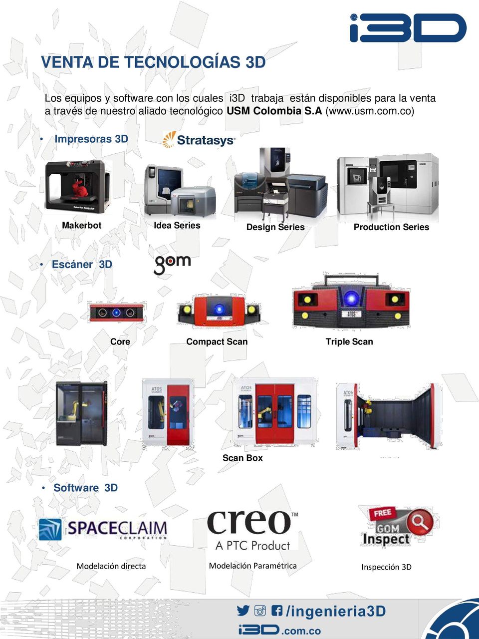 com.co) Impresoras 3D Makerbot Idea Series Design Series Production Series Escáner 3D Core