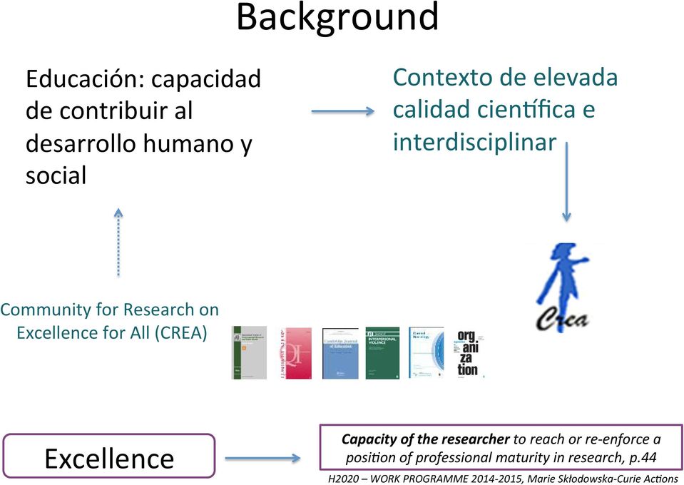 (CREA) Excellence Capacity of the researcher to reach or re- enforce a posi/on of