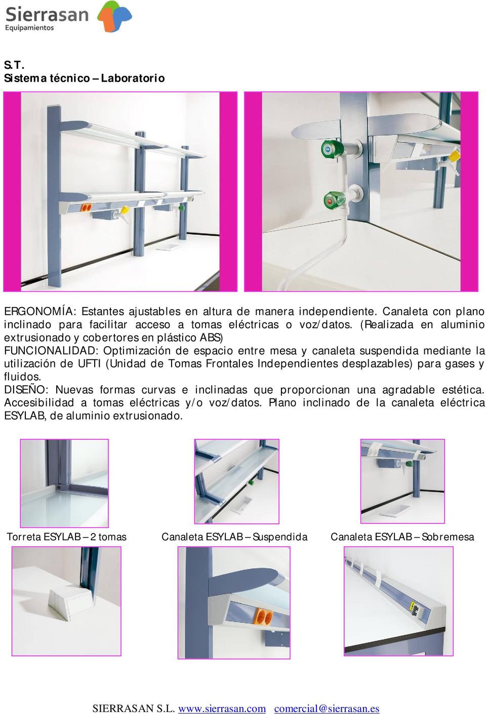(Realizada en aluminio extrusionado y cobertores en plástico ABS) FUNCIONALIDAD: Optimización de espacio entre mesa y canaleta suspendida mediante la utilización de UFTI (Unidad