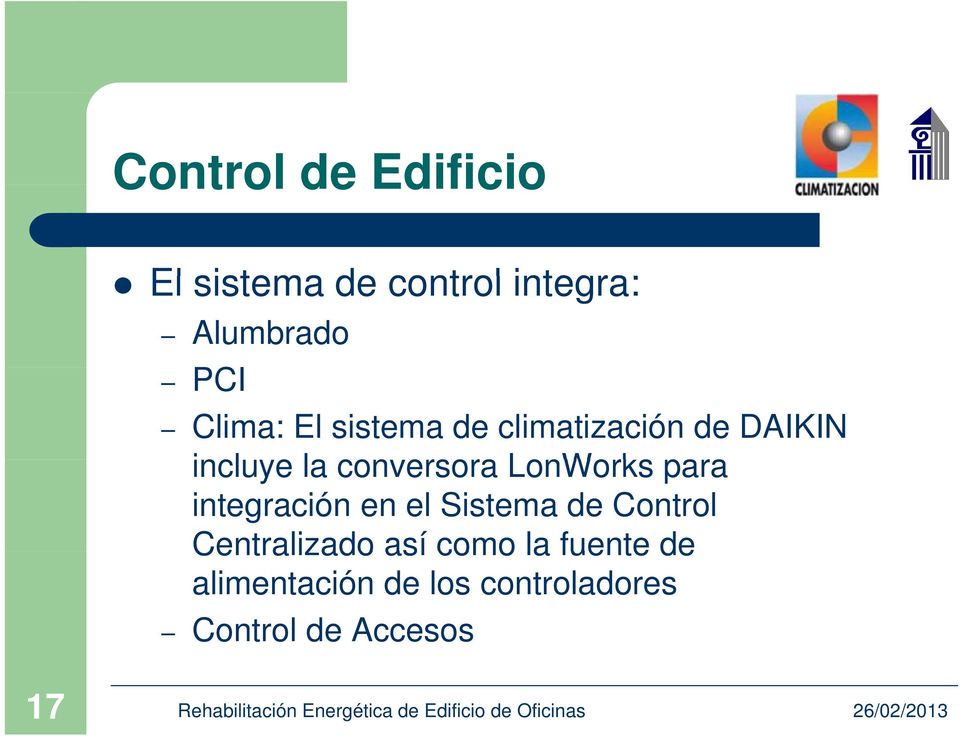 LonWorks para integración en el Sistema de Control Centralizado así