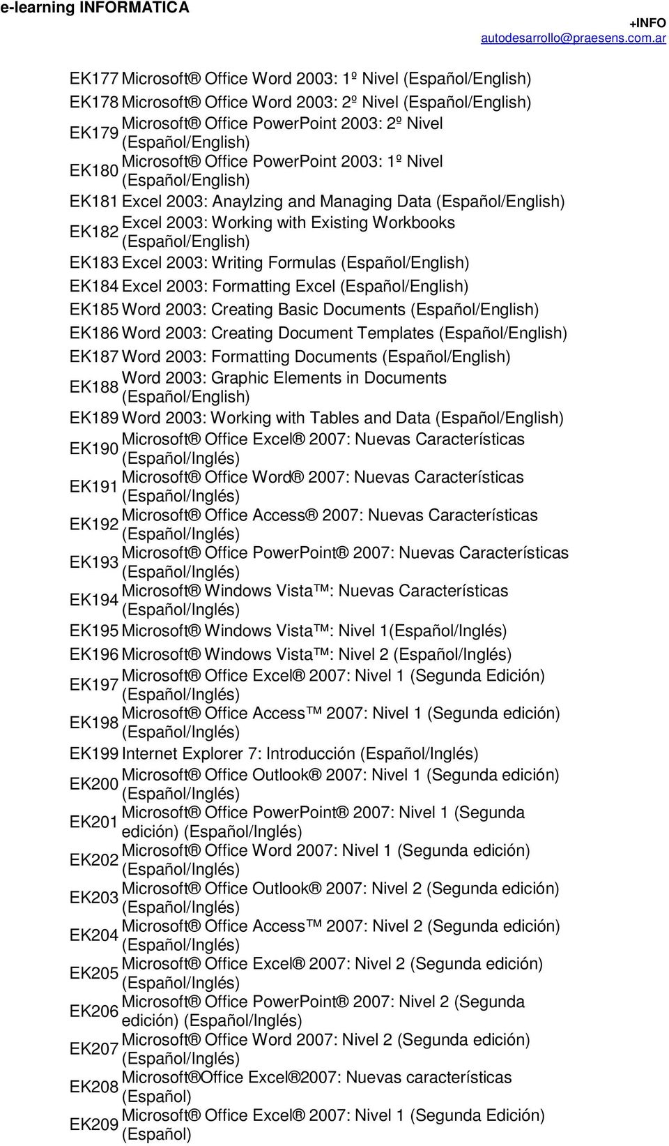 EK186 Word 2003: Creating Document Templates EK187 Word 2003: Formatting Documents Word 2003: Graphic Elements in Documents EK188 EK189 Word 2003: Working with Tables and Data Microsoft Office Excel