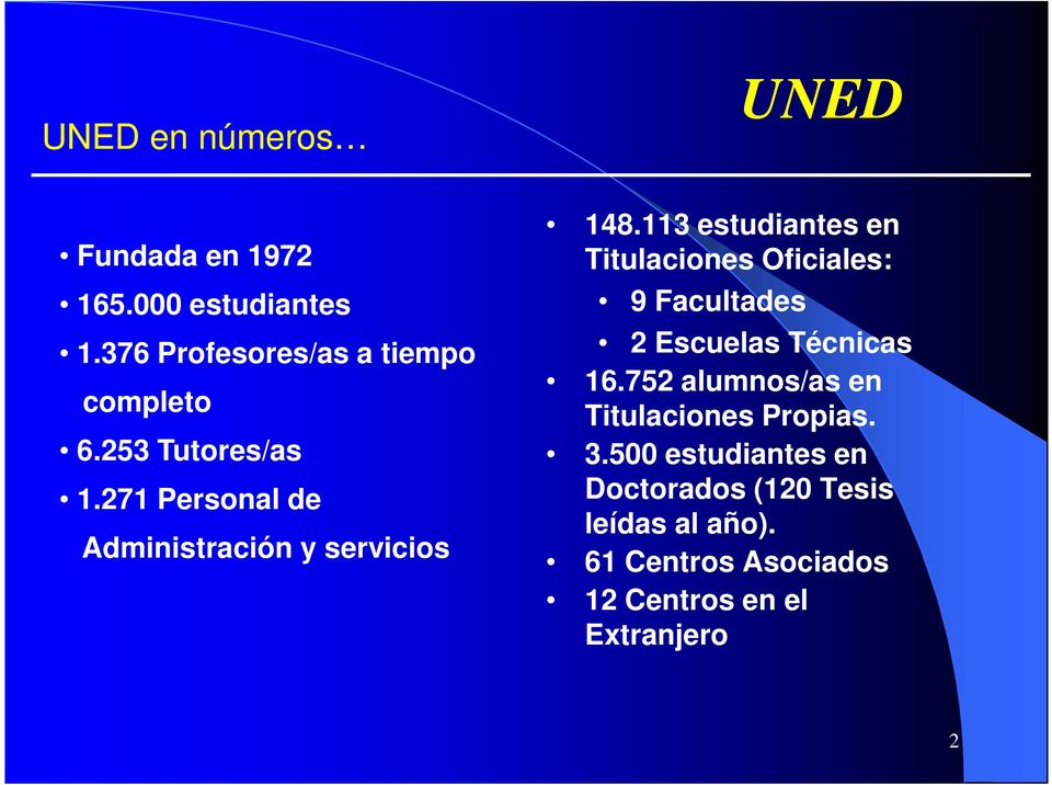 113 estudiantes en Titulaciones Oficiales: 9 Facultades 2 Escuelas Técnicas 16.