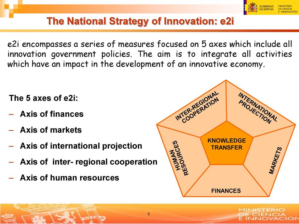 The aim is to integrate all activities which have an impact in the development of an innovative economy.