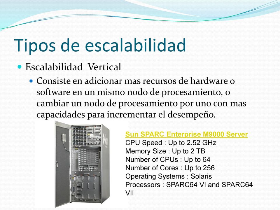 el desempeño. Sun SPARC Enterprise M9000 Server CPU Speed : Up to 2.