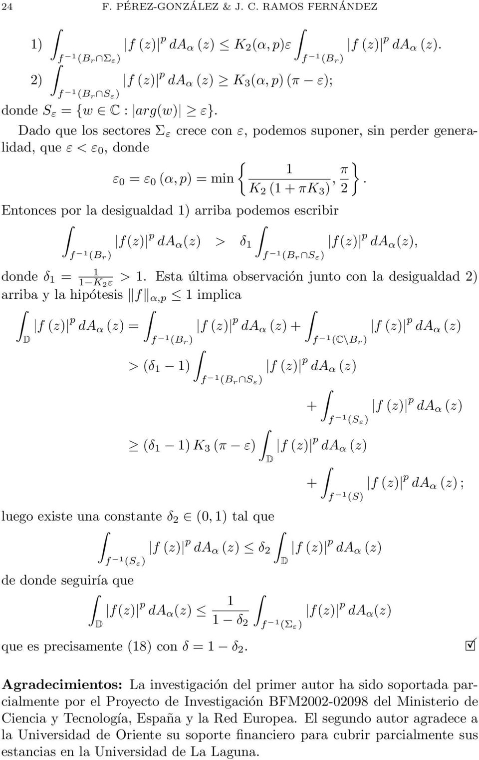 da α z) > δ fz) p da α z), f B r) f B r S ε) donde δ = K 2 ε >.