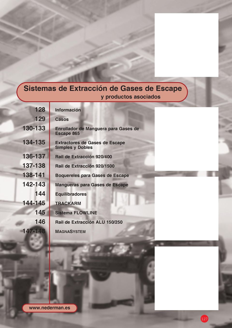 Escape Simples y Dobles Rail de Extracción 920/400 Rail de Extracción 920/0 Boquereles para Gases de Escape