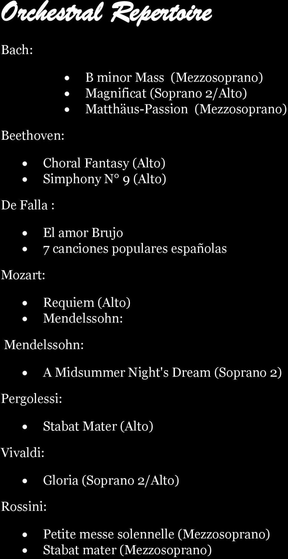 populares españolas Mozart: Requiem (Alto) Mendelssohn: Mendelssohn: A Midsummer Night's Dream (Soprano 2)