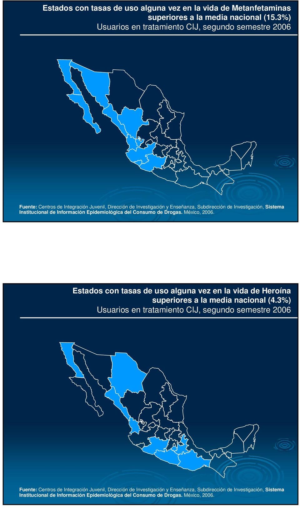 Institucional de Información Epidemiológica del Consumo de Drogas. México, 2006. Estados con tasas de uso alguna vez en la vida de Heroína superiores a la media nacional (4.