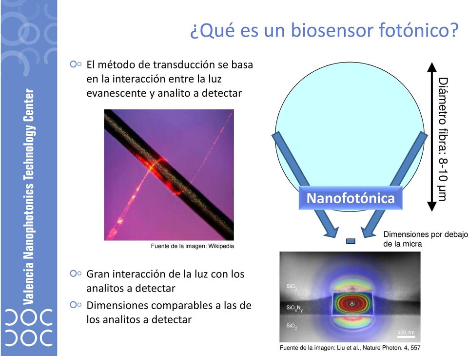 Nanofotónica Diámetro fibra: 8-10 μm Fuente de la imagen: Wikipedia Dimensiones por debajo de la
