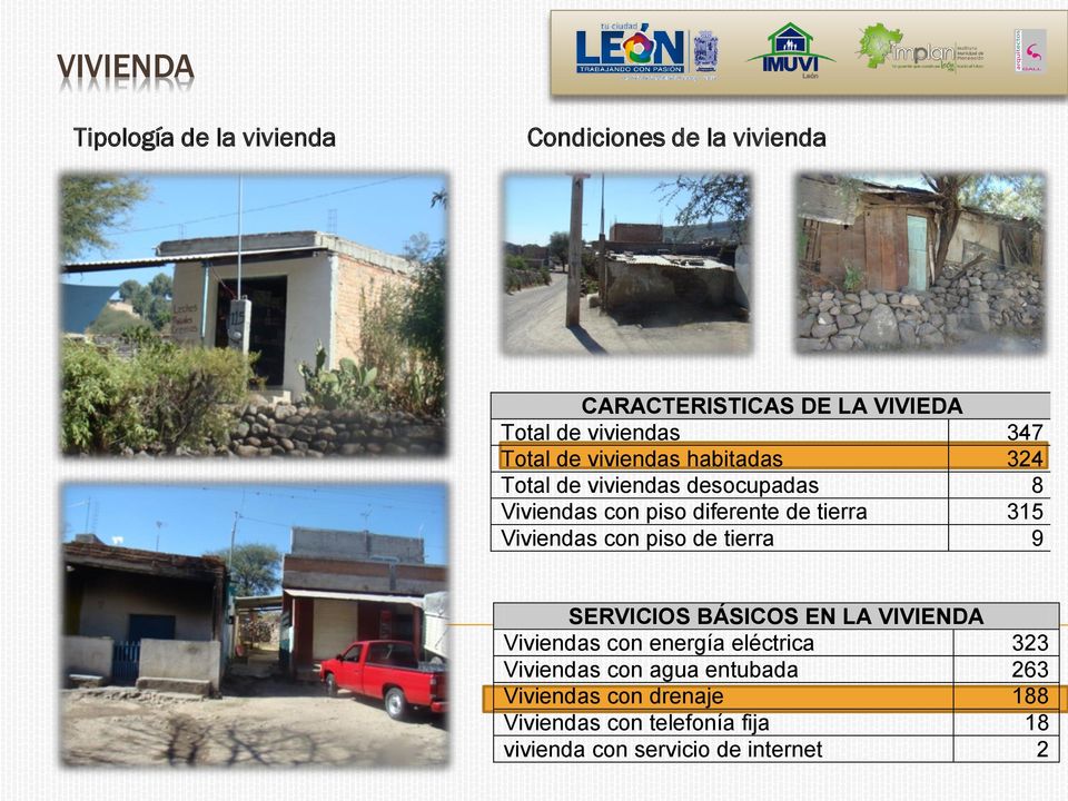 315 Viviendas con piso de tierra 9 SERVICIOS BÁSICOS EN LA VIVIENDA Viviendas con energía eléctrica 323