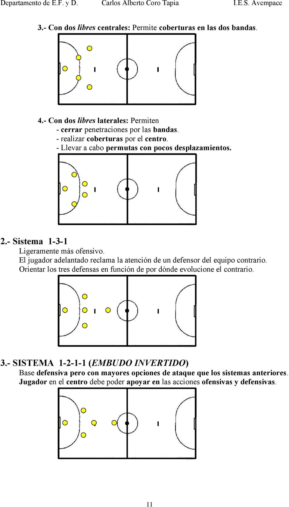 El jugador adelantado reclama la atención de un defensor del equipo contrario. Orientar los tres defensas en función de por dónde evolucione el contrario. 3.