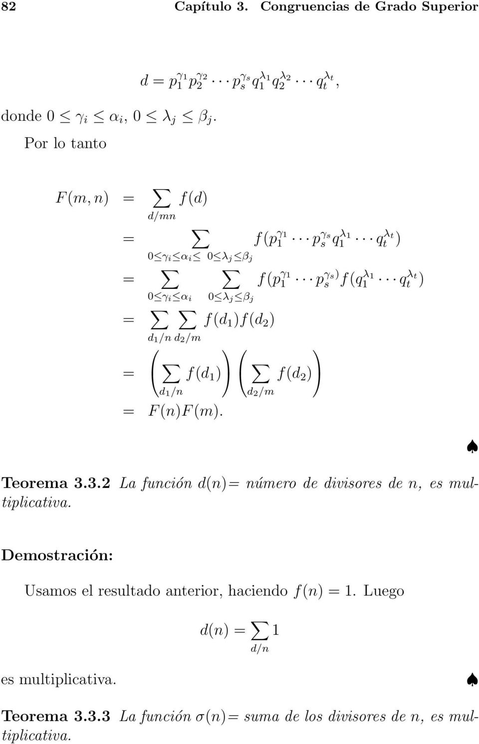 1 p γs) s f(q λ 1 1 qt λt ) 0 γ i α i 0 λ j β j = f(d 1 )f(d 2 ) d 1 /n d 2 /m = f(d 1 ) f(d 2 ) d1/n = F (n)f (m). d 2 /m Teorema 3.