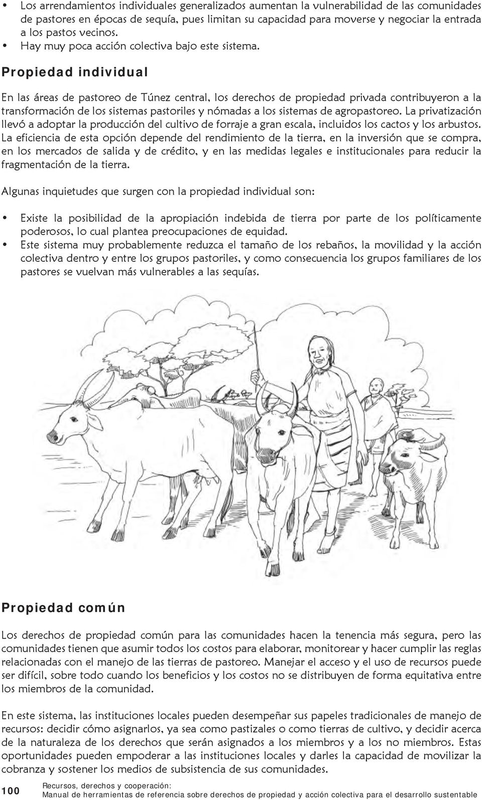 Propiedad individual En las áreas de pastoreo de Túnez central, los derechos de propiedad privada contribuyeron a la transformación de los sistemas pastoriles y nómadas a los sistemas de agropastoreo.