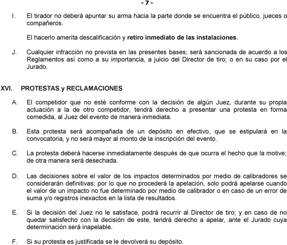 PROTESTAS y RECLAMACIONES A.