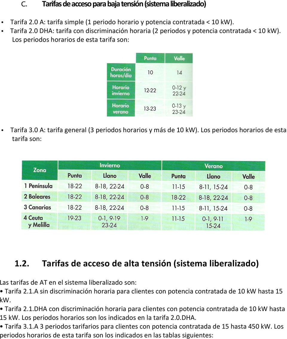 Tarifas de acceso de alta tensión (sistema liberalizado) Las tarifas de AT en el sistema liberalizado son: Tarifa 2.1.