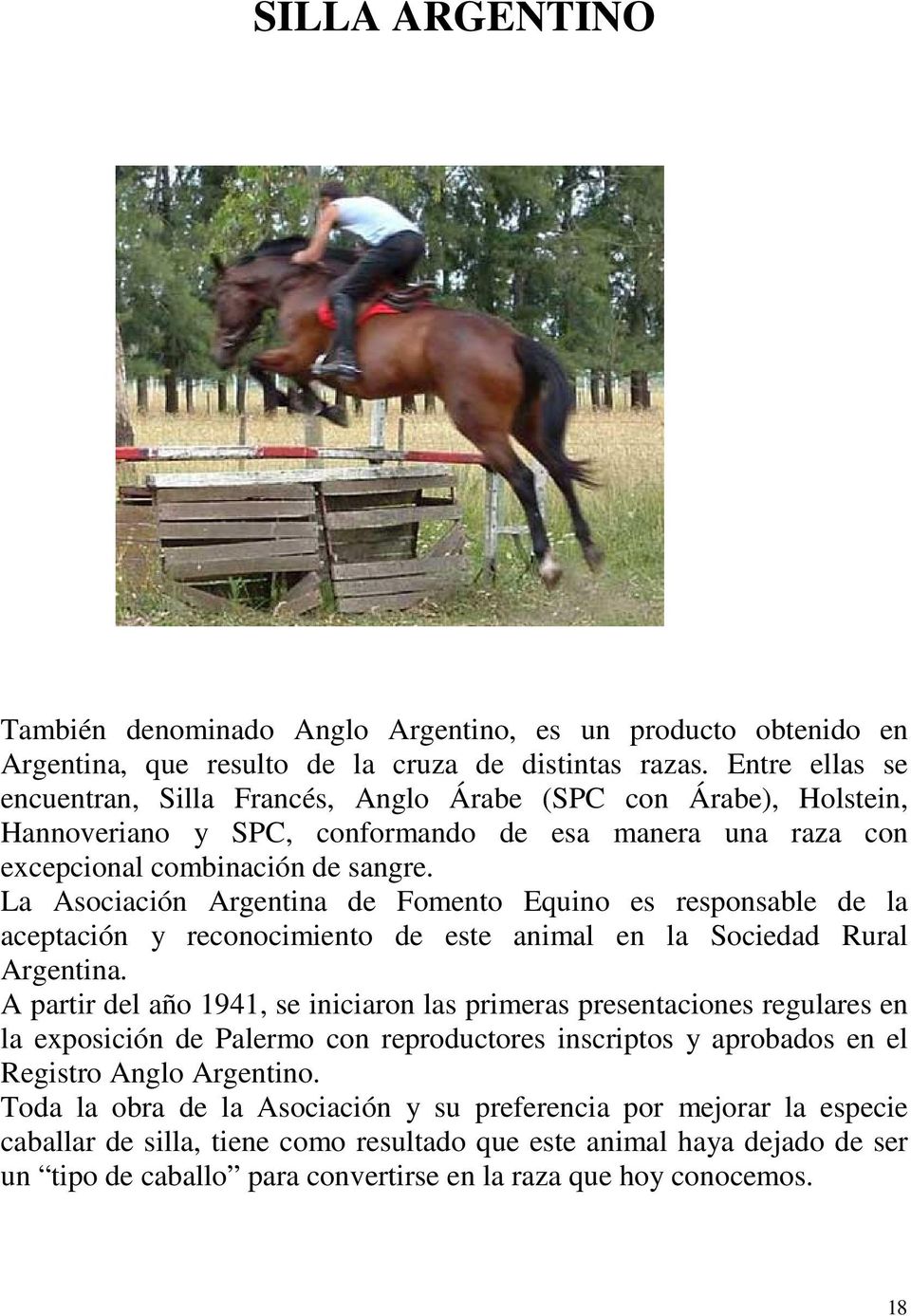La Asociación Argentina de Fomento Equino es responsable de la aceptación y reconocimiento de este animal en la Sociedad Rural Argentina.