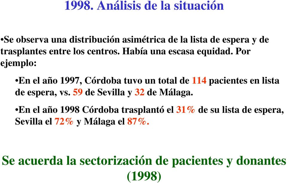 Por ejemplo: En el año 1997, Córdoba tuvo un total de 114 pacientes en lista de espera, vs.