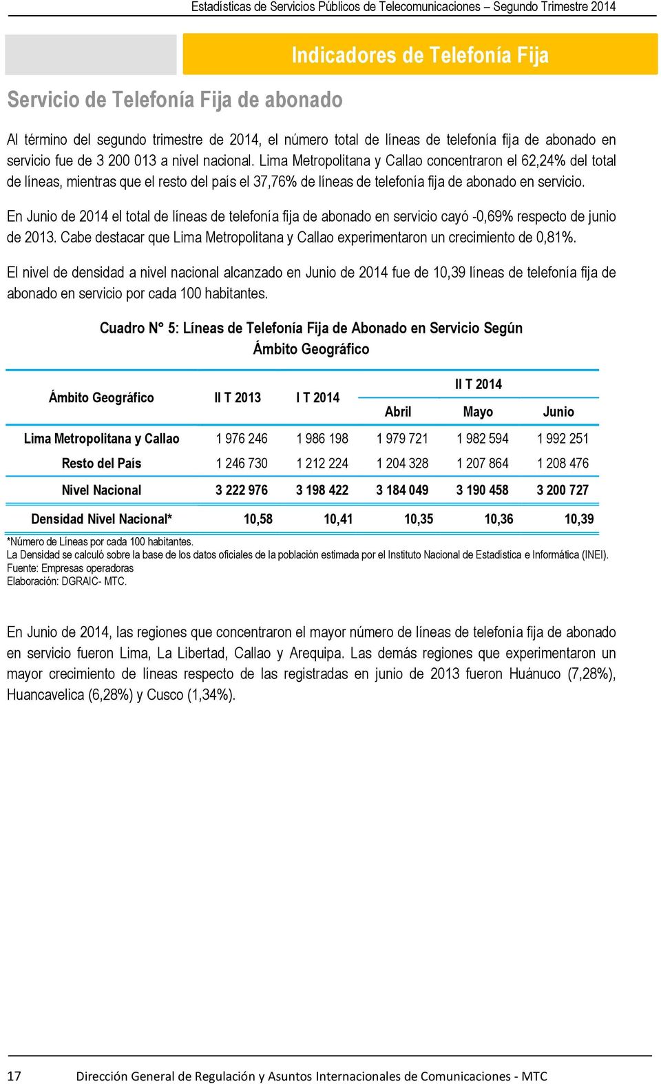 En Junio de 2014 el total de líneas de telefonía fija de abonado en servicio cayó -0,69% respecto de junio de 2013.