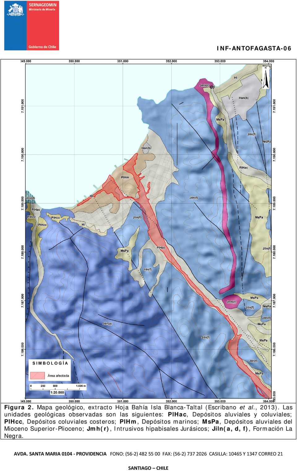 PlHcc, Depósitos coluviales costeros; PlHm, Depósitos marinos; MsPa, Depósitos aluviales del