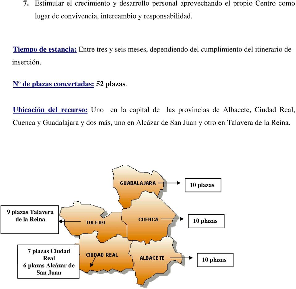 Ubicación del recurso: Uno en la capital de las provincias de Albacete, Ciudad Real, Cuenca y Guadalajara y dos más, uno en Alcázar de San